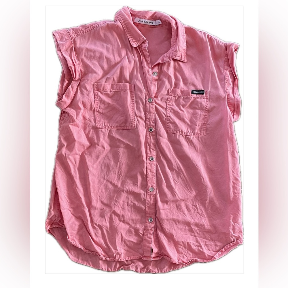 Pink Salmon Sleeveless Calvin Klein Button-Up Shirt